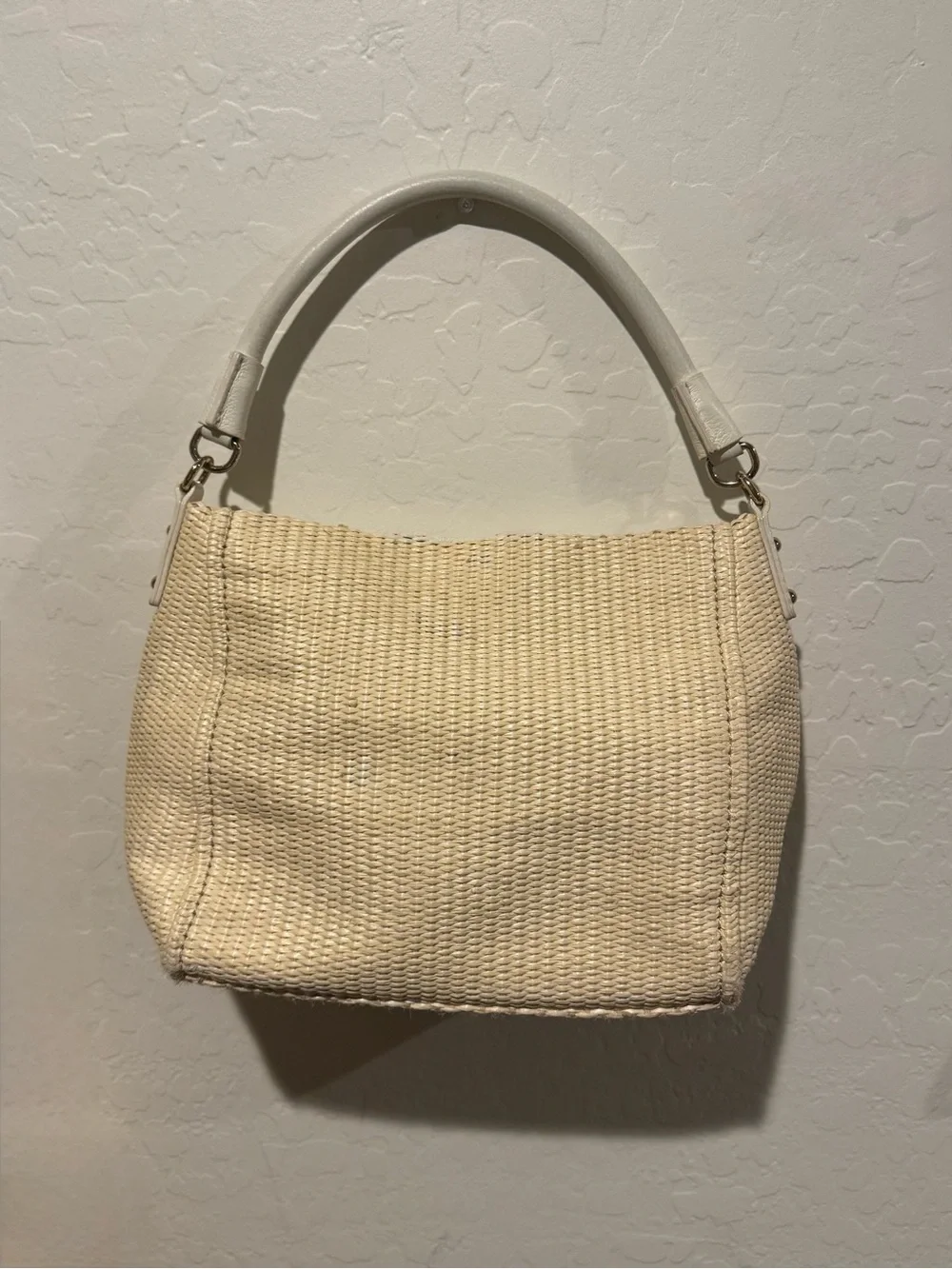 Kate Spade Cream Cobble Hill Straw and White Leather Handbag - Great condition!